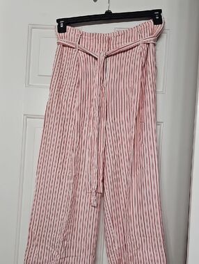 Joules Red and White Striped Pants with Waist Tie